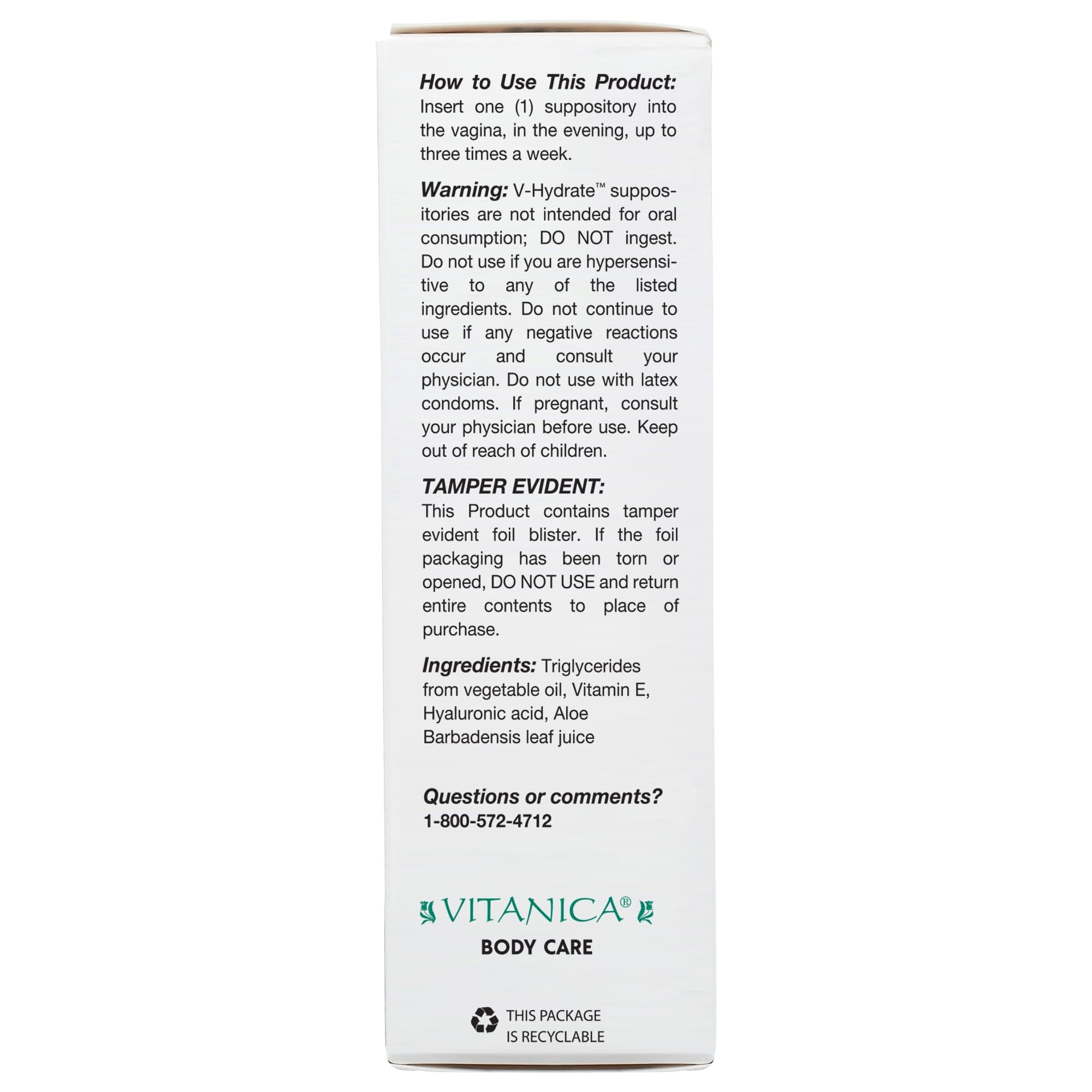 Vitanica V-Hydrate, Hyaluronic Acid Vaginal Suppositories for Comfort and Vaginal Hydration with Aloe Vera and Vitamin E, Hormone-Free & Drug-Free, Vegan, 2 Month Supply, 24 Count VitanicaUS supplements