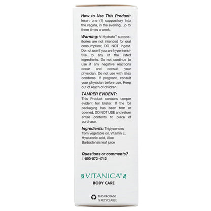 Vitanica V-Hydrate, Hyaluronic Acid Vaginal Suppositories for Comfort and Vaginal Hydration with Aloe Vera and Vitamin E, Hormone-Free & Drug-Free, Vegan, 2 Month Supply, 24 Count VitanicaUS supplements