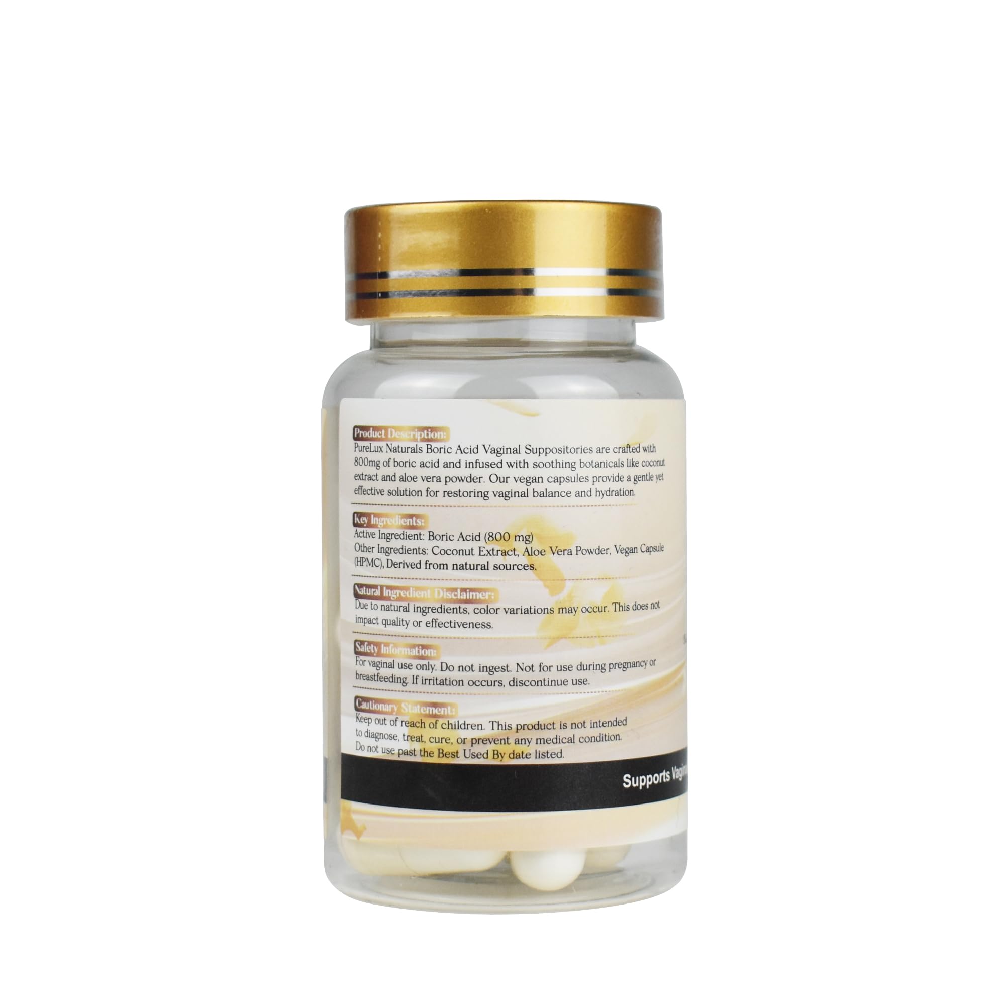 PureLux Boric Acid Feminine Wellness Support 800mg Size 000 30 Count Fragrance-Free Personal Care Formula PureLux NaturalsUS supplements