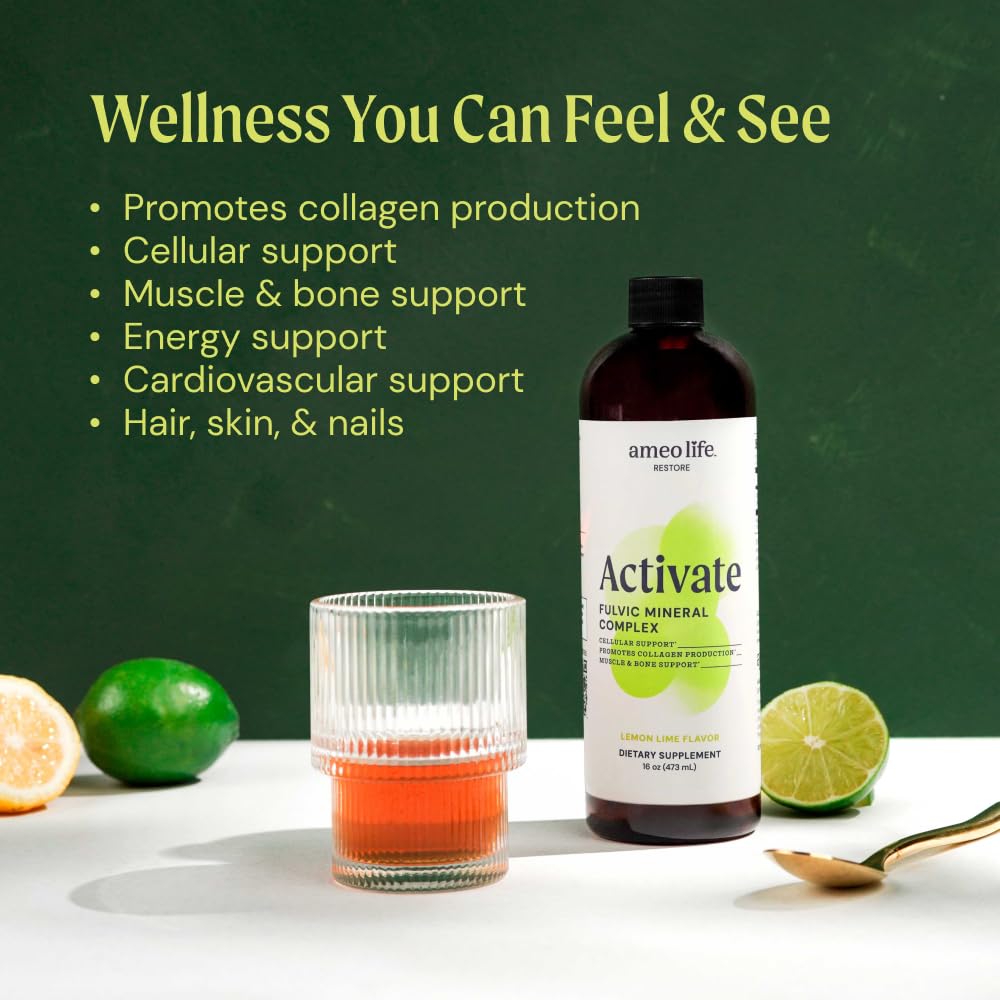 Ameo Life Fulvic Acid & Mineral Complex – Cellular Support, Detox, Collagen Boost – Promotes Skin, Hair, Nail Growth & Energy – Vegan, Gluten-Free, Non-GMO, Made in the USA -16 OZ Ameo LifeAu supplements