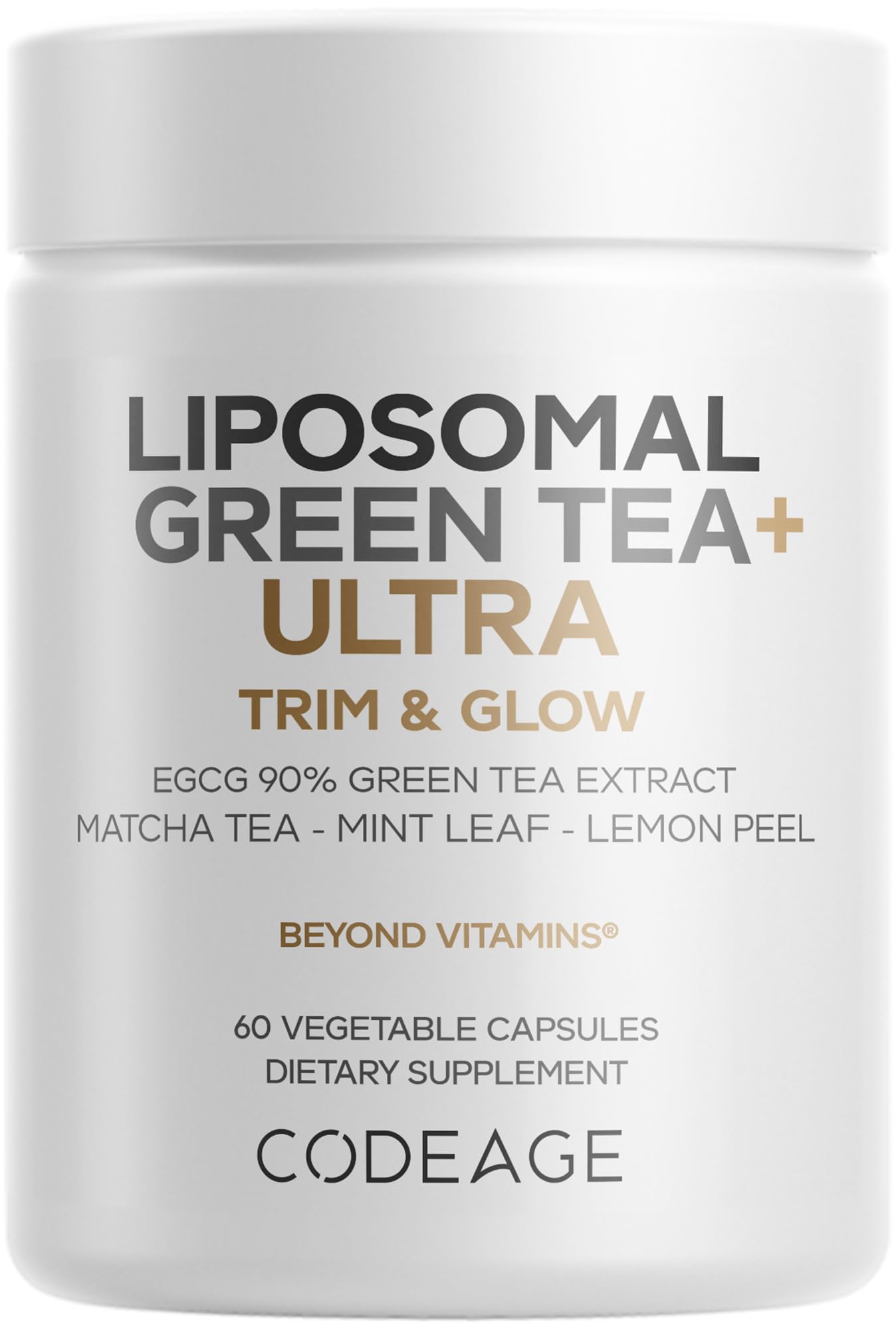 Codeage Liposomal Green Tea+ Ultra Potency - EGCG 90% Green Tea Extract, Organic Matcha Green Powder, Peppermint, Lemon Peel - Vegan, Non-GMO, Gluten-Free - Liposomal Delivery - 60 Capsules CodeageAu supplements