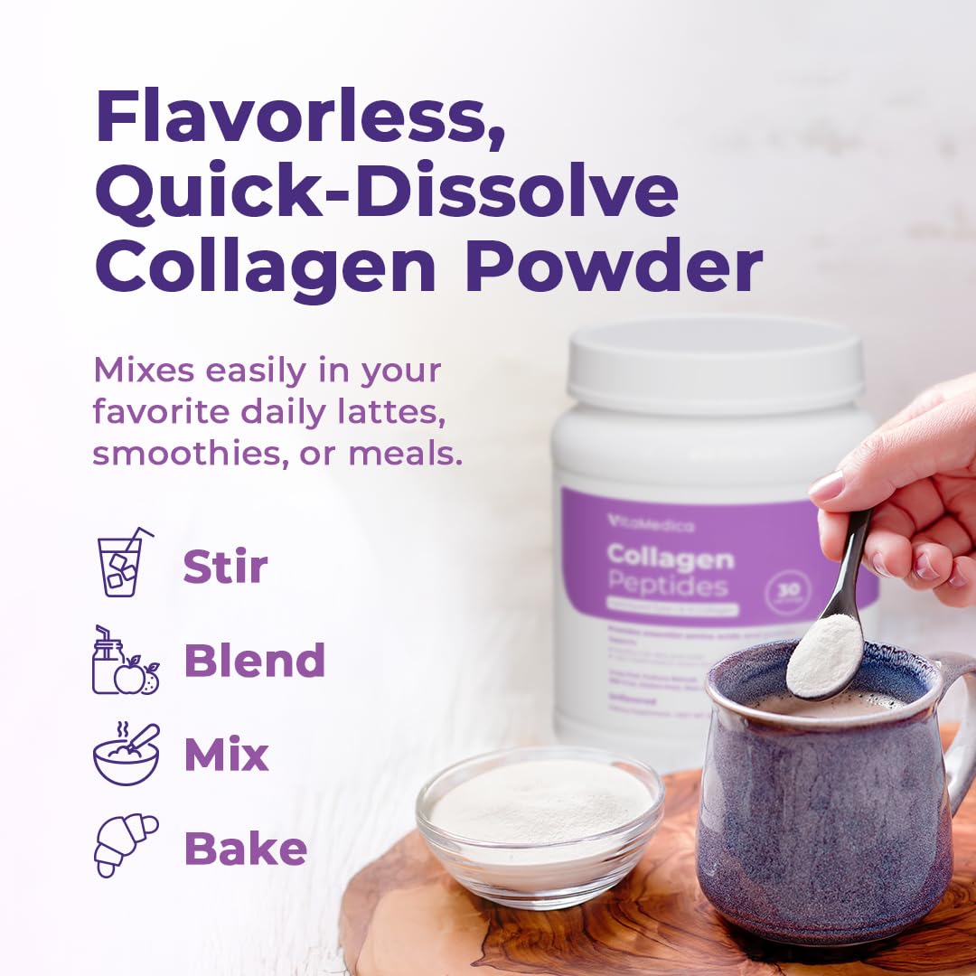 VitaMedica Collagen Peptides Powder for Women & Men - Healthy Hair, Skin, Nails, Bones and Joints - Hydrolyzed Types I & III, Grass-Fed, Pasture-Raised Protein, Zero Sugar - 30 Servings VitaMedicaAu supplements