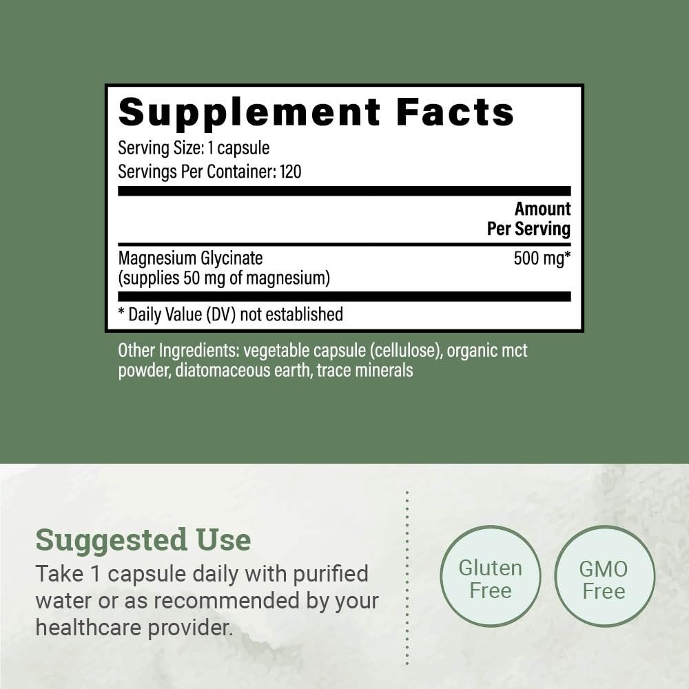 Pure Magnesium Glycinate 500mg - Chelated Magnesium Supplement, High Absorption Capsules for Sleep, Glicinato De Magnesio with Organic MCT Powder (120 Capsules) Earth Harmony NaturalsAu supplements