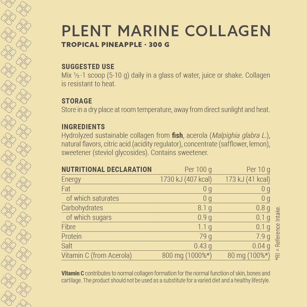 Plent Pure Marine Collagen Tropical Pineapple - Stay Beautiful - 5G Daily - Collagen Peptides - 300g PlentUS supplements