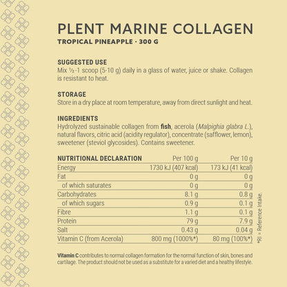 Plent Pure Marine Collagen Tropical Pineapple - Stay Beautiful - 5G Daily - Collagen Peptides - 300g PlentUS supplements