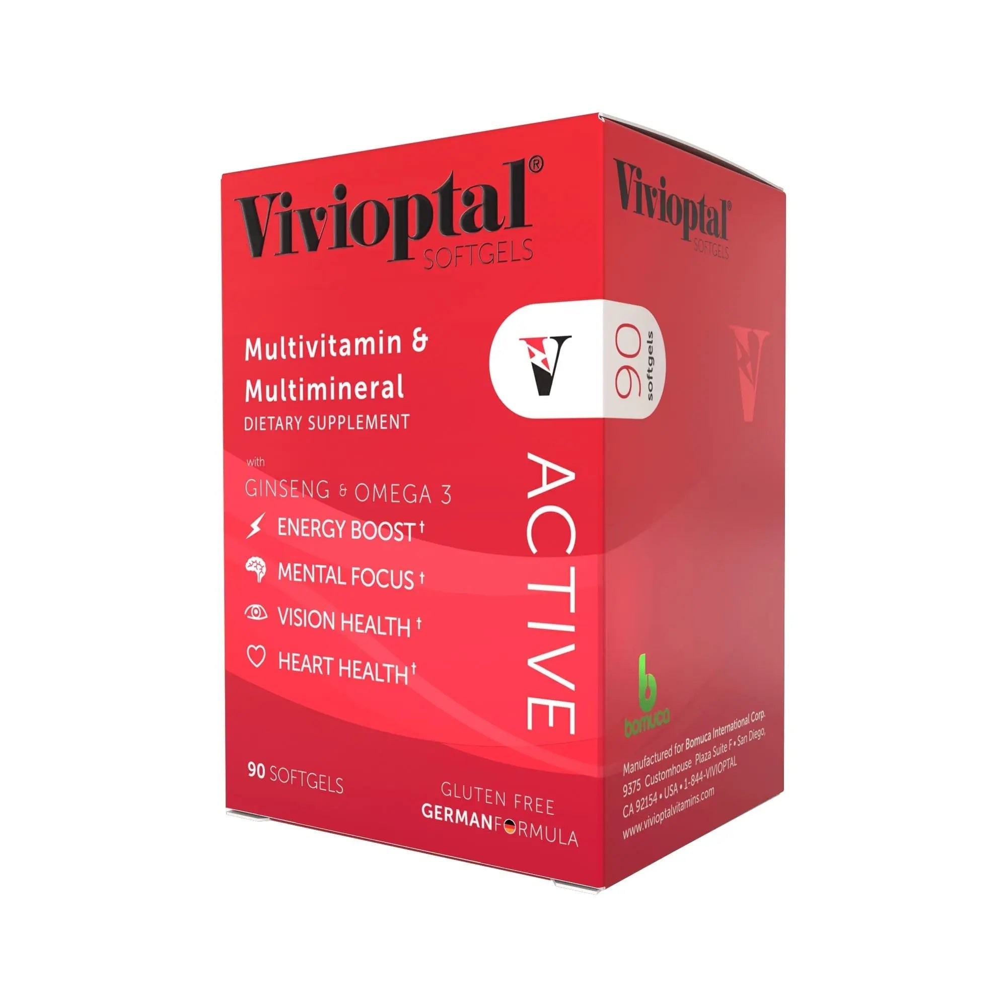 Vivioptal Active, 90 Softgels (1 Year Supply), Ginseng & Omega 3, Multivitamin & Multimineral, Gluten Free, German Formula Vivioptal VitaminsAu supplements