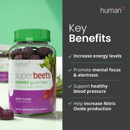 humanN SuperBeets Energy Gummies - Quick Energy & Mental Focus - Help Increase Nitric humanNUS supplements