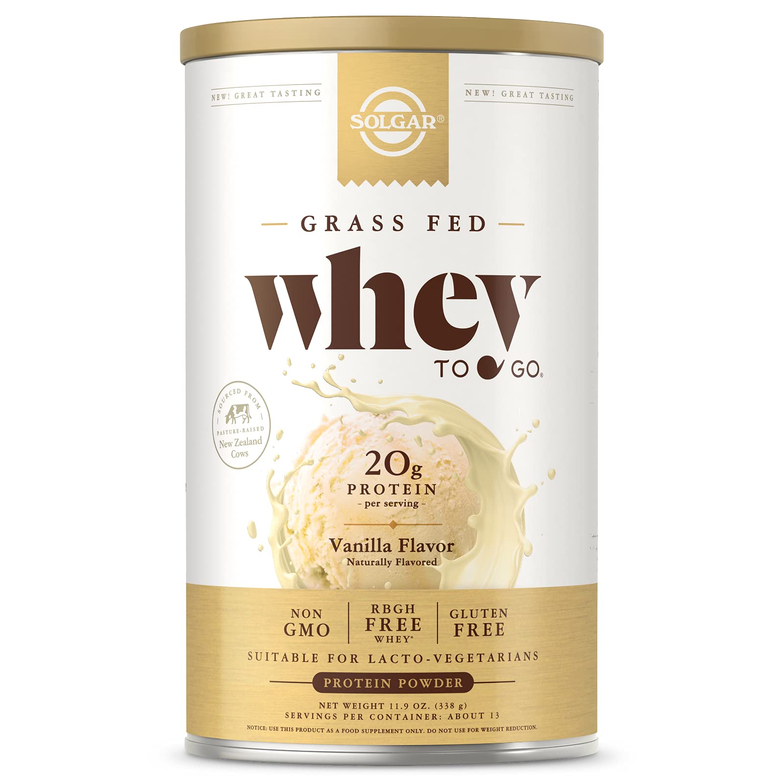 Solgar Whey To Go Natural Vanilla Flavour Protein Powder 340 g - Grass-Fed Whey from New Zealand Cows SOLGARAu supplements