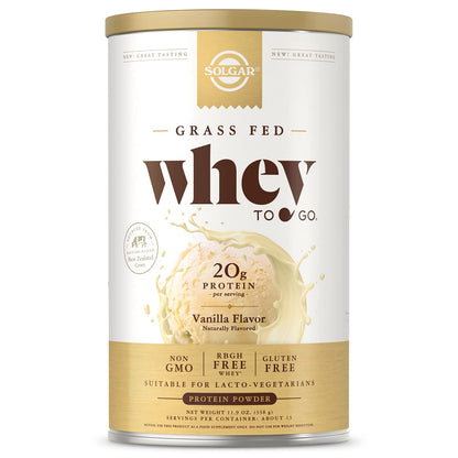 Solgar Whey To Go Natural Vanilla Flavour Protein Powder 340 g - Grass-Fed Whey from New Zealand Cows SOLGARUS supplements