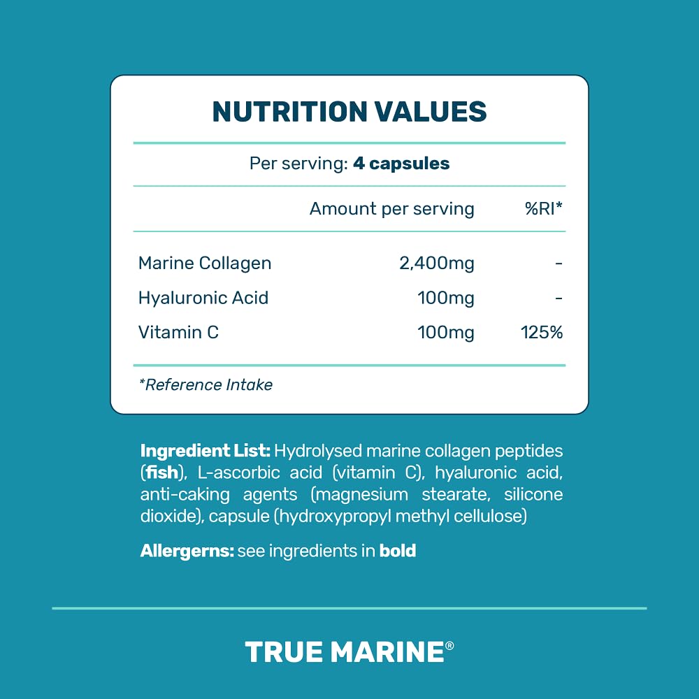TRUE MARINE Collagen Capsules - 2,400mg of Marine Collagen with Hyaluronic Acid & Vitamin C - Skin, Hair, Nails & Joint Support TRUE MARINEAu supplements