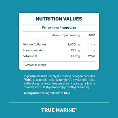 TRUE MARINE Collagen Capsules - 2,400mg of Marine Collagen with Hyaluronic Acid & Vitamin C - Skin, Hair, Nails & Joint Support TRUE MARINEUS supplements