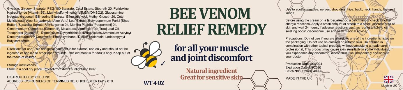 KOKOMAANE Bee Venom Muscle Bone Cream, Fast Acting, for Back, Neck, Hand, Foot, Knee, Muscle, Shoulder, Topical, Wrist, Elbow, Hip, Nerve, Plantar, Ankle, Foot discomfort, Vitamin B6 KOKOMAANEAu supplements