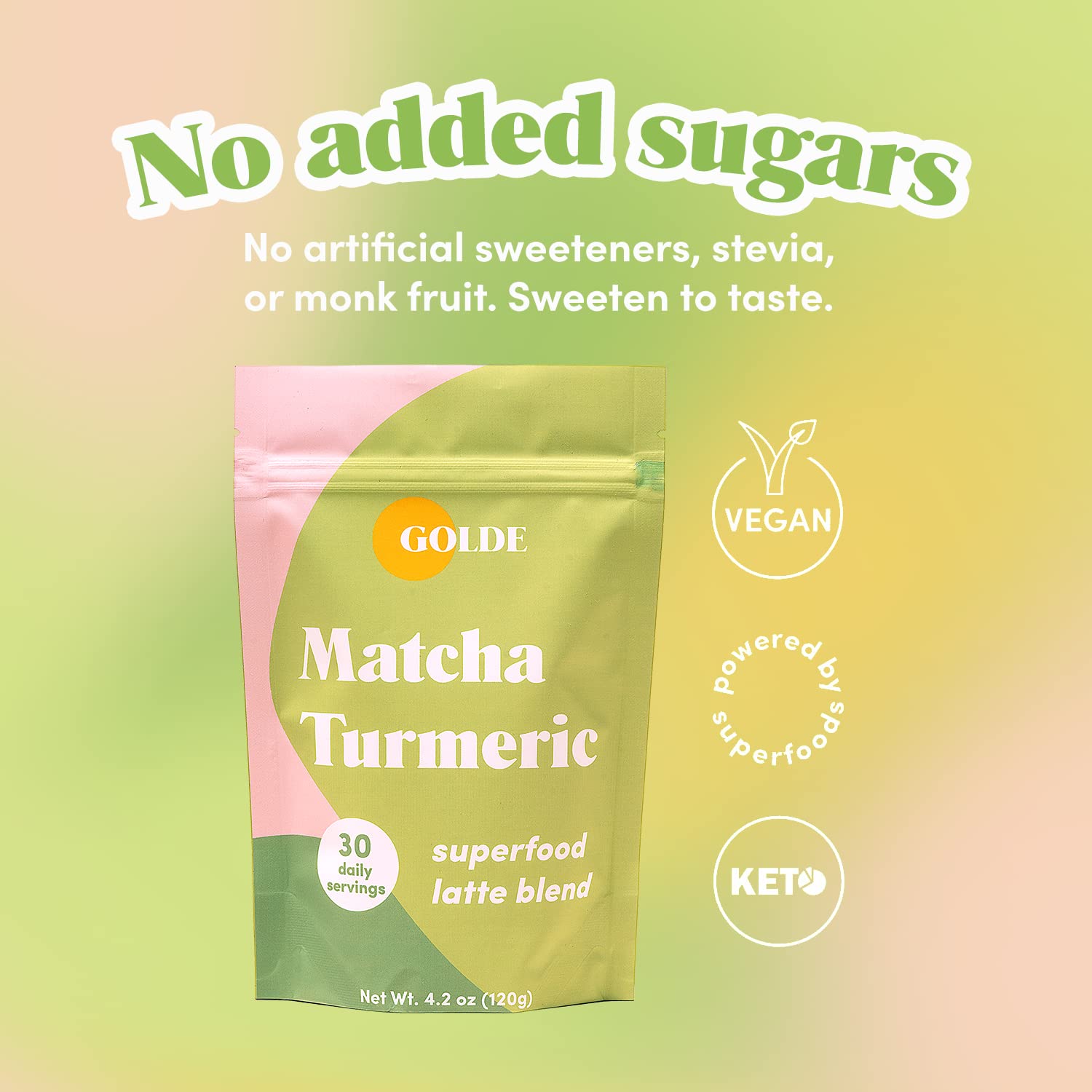 GOLDE - Superfood Latte Blend - Matcha Turmeric - Plant-Based w/Turmeric, Coconut, & Matcha - Stress Balance - Vegan, Keto, & Sugar-Free - 30 Servings GOLDEAu supplements