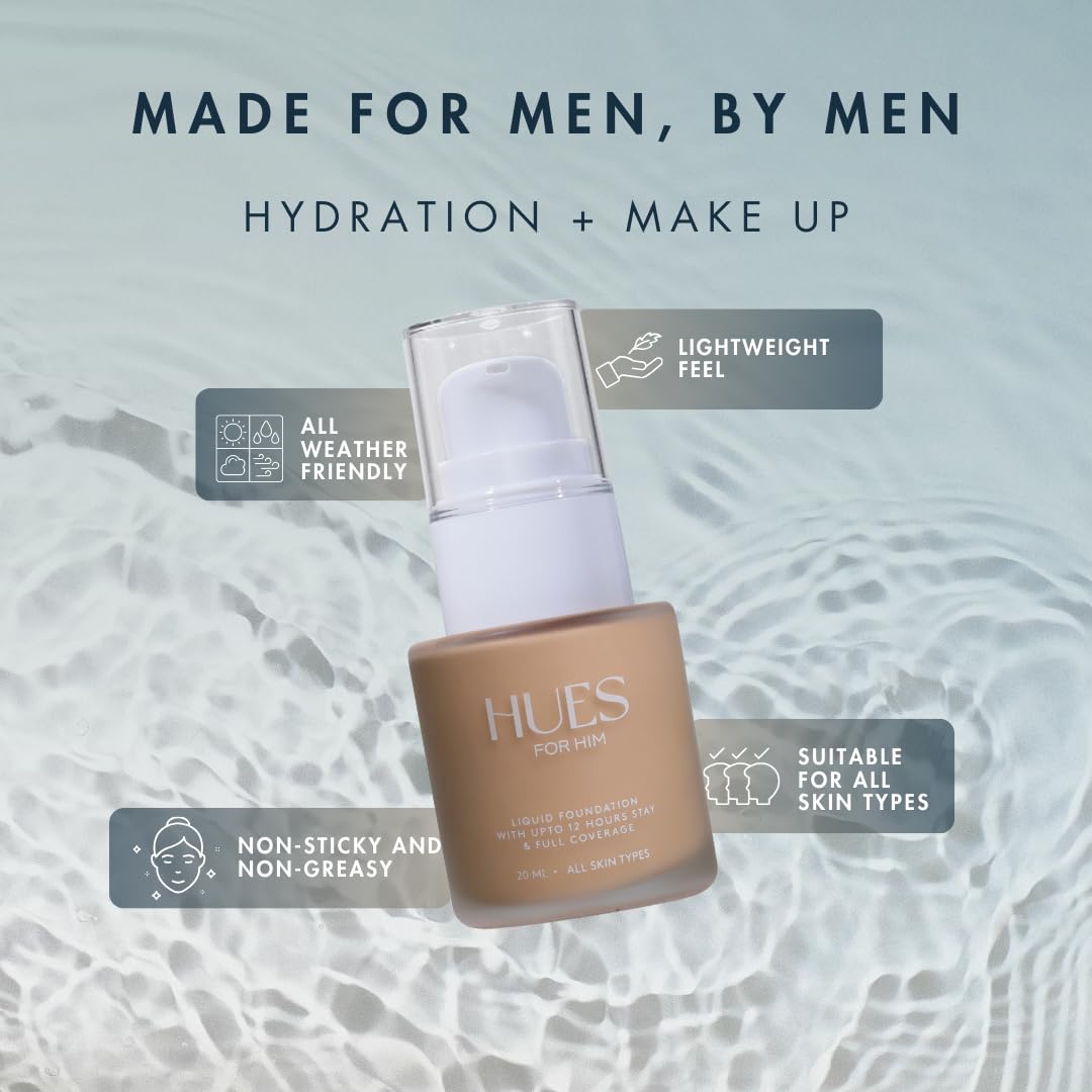 Hues for Him Foundation for Men – Full-Coverage, Lightweight & Hydrating Fit | Natural Coverage | Oil Control & Perfect Fit for Men’s Faces | Available in 4 Shades | Fresh Canvas, .67oz HUES FOR HIMAu supplements