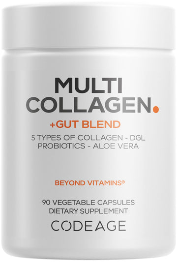Codeage Multi Collagen + Gut Blend Supplement - Digestive Probiotics, DGL Licorice, Aloe Vera, Organic Peppermint Leaf, Slippery Elm - Hydrolyzed Bovine Collagen Pills - Non-GMO - 90 Capsules CodeageAu supplements