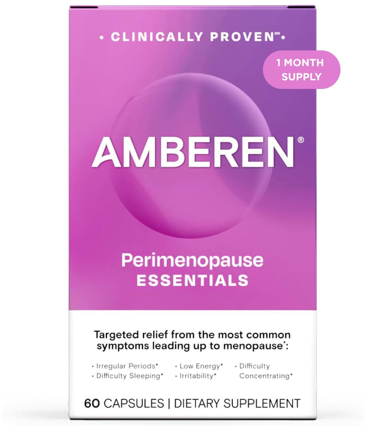 Amberen Perimenopause, Peri-Menopause Multi-Symptom Relief, Vitamin B, Vitamin E & Antioxidants Supplement, Clinically Shown to Help Support Hormone Balance, Hot Flashes & Night Sweats, 60 Count AmberenAu supplements