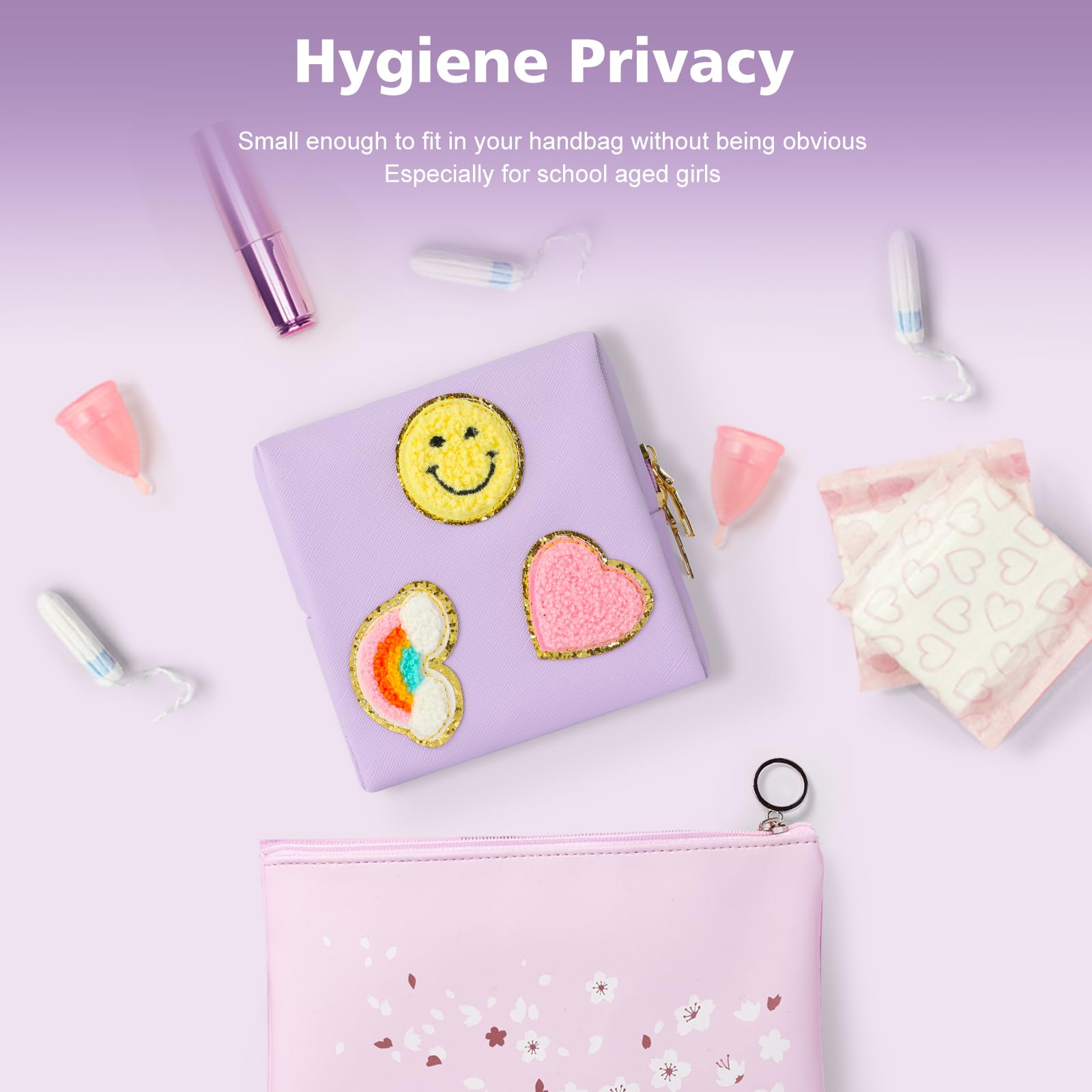 Preppy Patch Period Bag for Teen Aged Girls, Sanitary Napkin Storage Bag, Functional PU Leather Sanitary airogymAu supplements