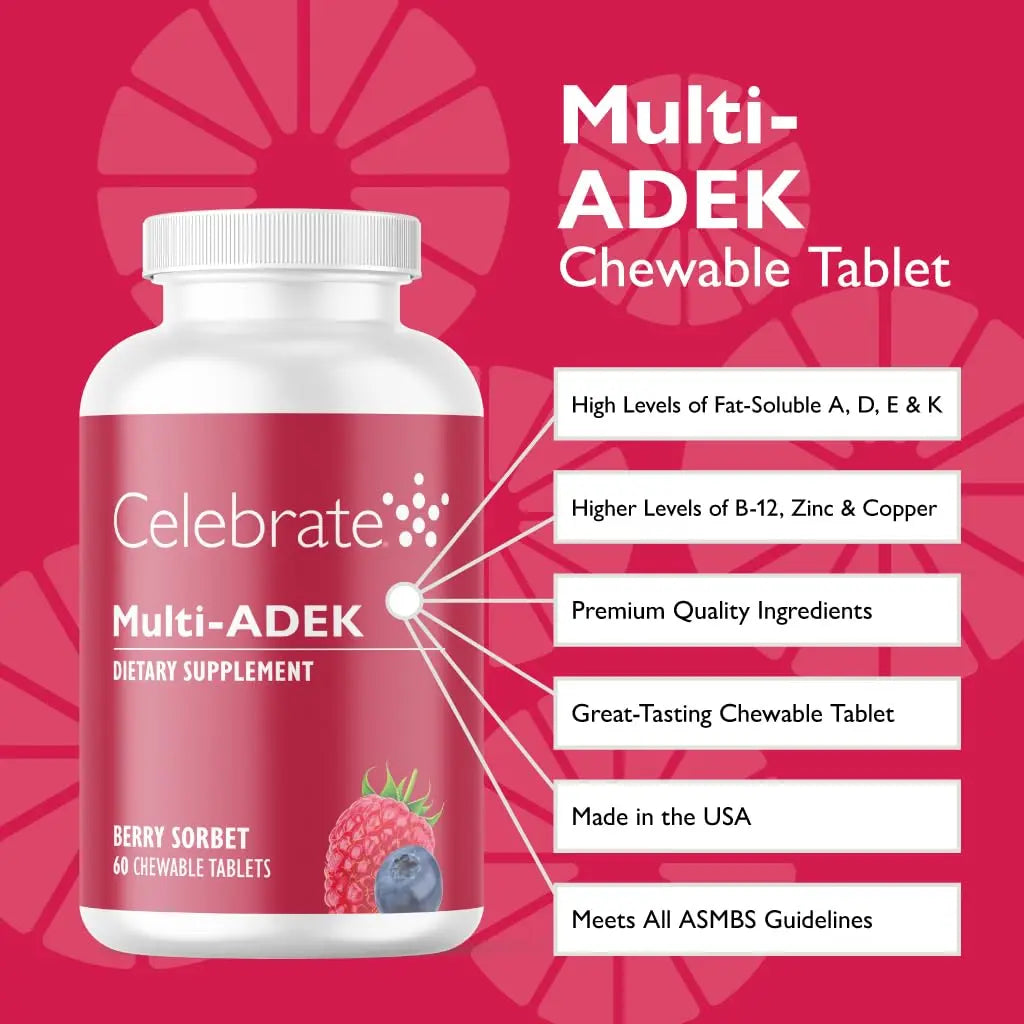 Celebrate Vitamins Multi ADEK Chewables, Iron Free - Daily Bariatric Multivitamin, High Level of Vitamins A, D, E, K & B12 Celebrate Bariatric SupplementsAu supplements