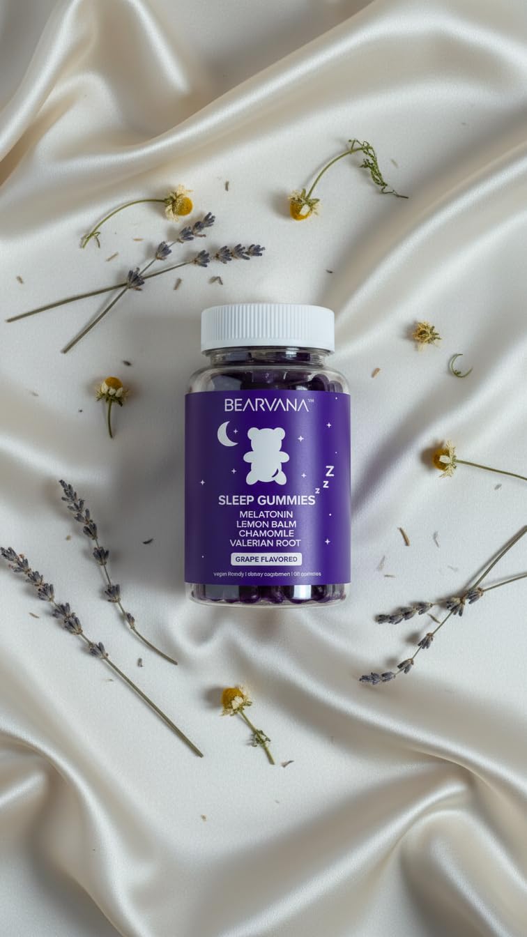 BEARVANA Sleep Gummies with Melatonin | Grape Flavored Vegan Sleep Supplement with Lemon Balm, Chamomile & Valerian Root | Night time Relaxation & Rest Support | 60 Gummies BEARVANAAu supplements
