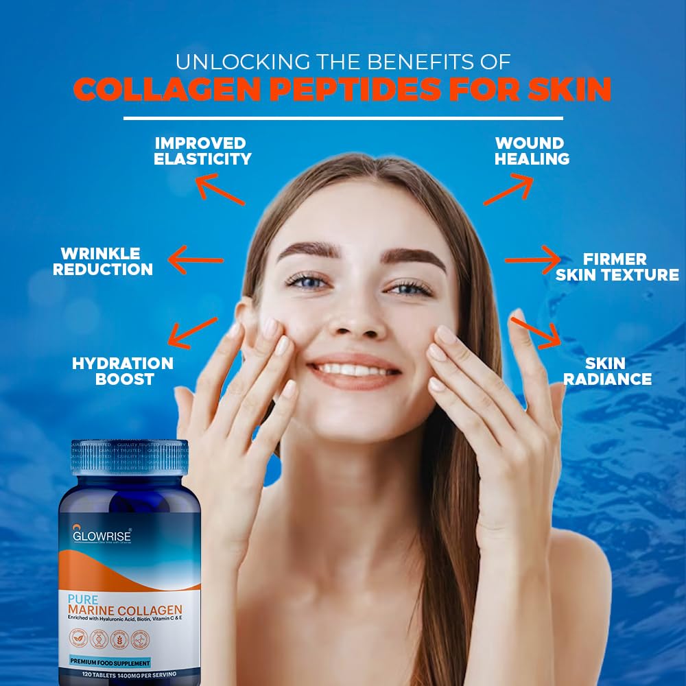 Pure Marine Collagen 120 Tablets 1400mg - Premium Blend with Hyaluronic Acid, Biotin, Vitamin C & E GLOWRISEUS supplements