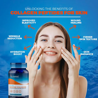 Pure Marine Collagen 120 Tablets 1400mg - Premium Blend with Hyaluronic Acid, Biotin, Vitamin C & E GLOWRISEUS supplements