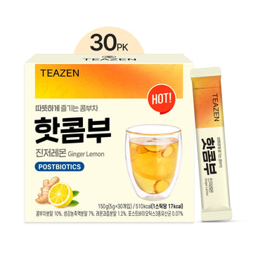 TEAZEN Lemon Ginger Hot Kombucha Tea, Live Probiotics & Postbiotics, Relaxation and Warmth for Colds and Sore Throat, Hydration Drink Mix, Sugar Free, 30 Sticks, 5.29oz TEAZENAu supplements