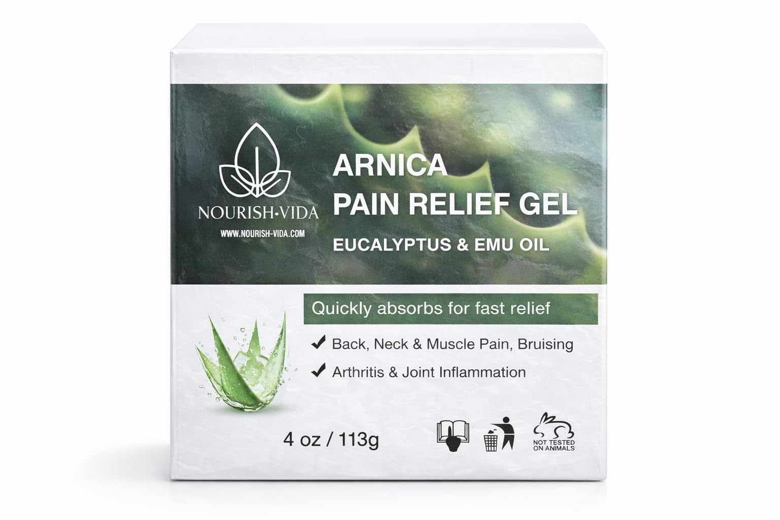 Nourish-Vida Arnica Pain Relief Gel - Muscle and Joint Support with Eucalyptus, Emu Oil and Aloe Vera for Back, Neck, Bruising, Arthritis, Inflammation, and Soreness - (4 oz) GenericAu supplements