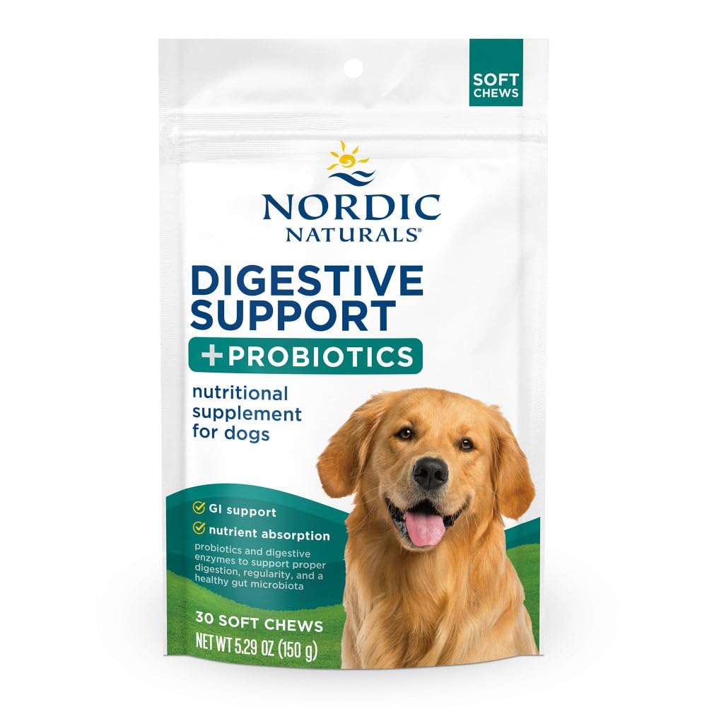 Nordic Naturals Pet Digestive Support with Probiotics, Pork Bone Broth Flavor - 30 Soft Chews - Nutritional Supplement for a Healthy Digestive System and GI Support - 30 Non-GMO Chews Nordic NaturalsAu supplements