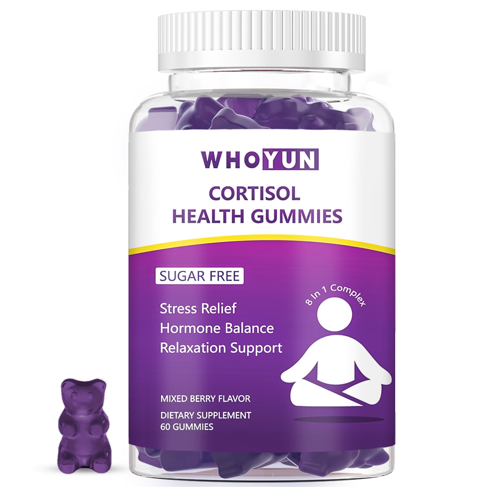 Whoyun Cortisol Supplement Gummies for Women, Lower Cortisol with Phosphatidylserine Ashwagandha Magnesium, Stress Relief, Vegan Sugar Free, 60 Count WhoyunAu supplements
