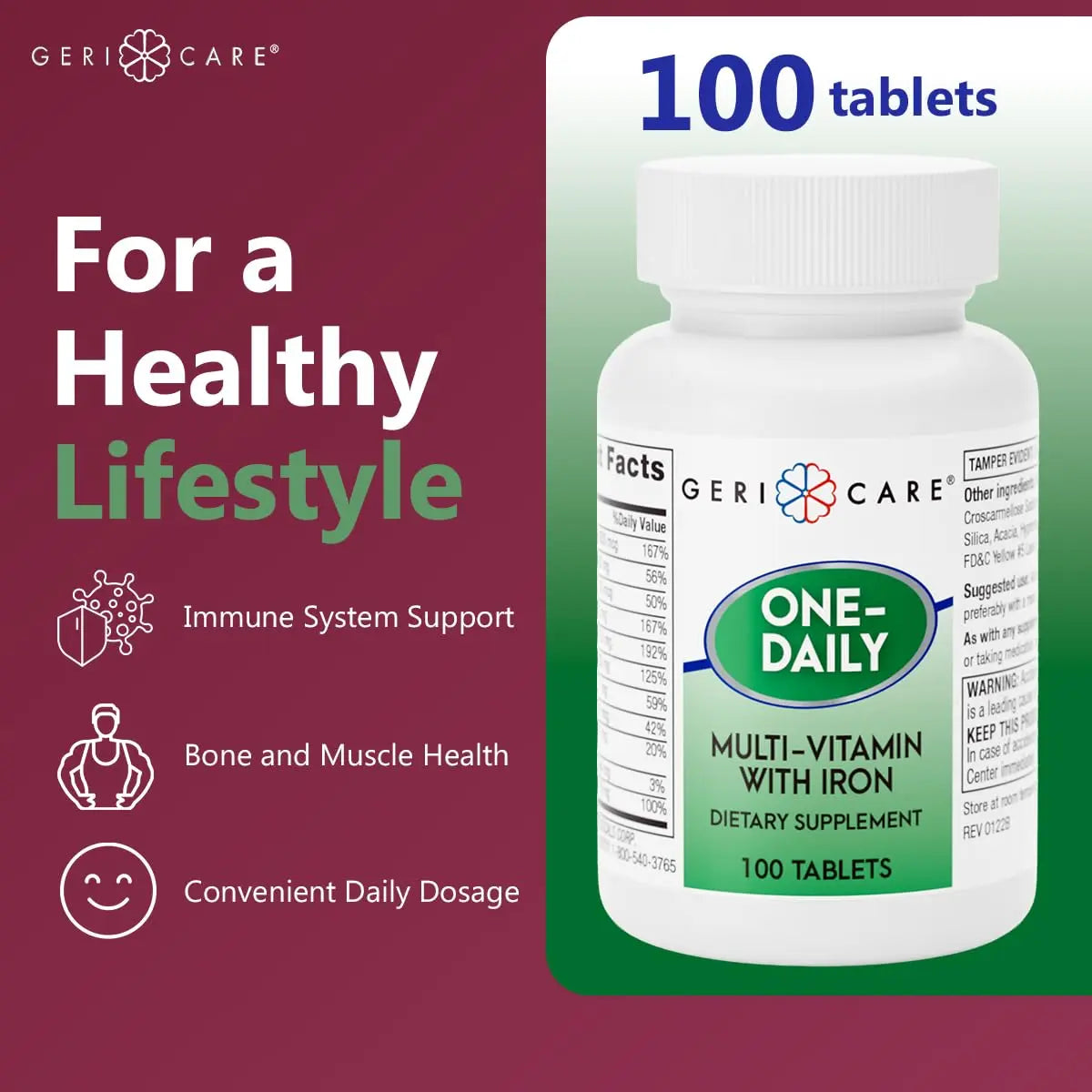 GeriCare One-Daily Multi-Vitamin with Iron Tablets,100 Count (Pack of 1) GeriCareAu supplements
