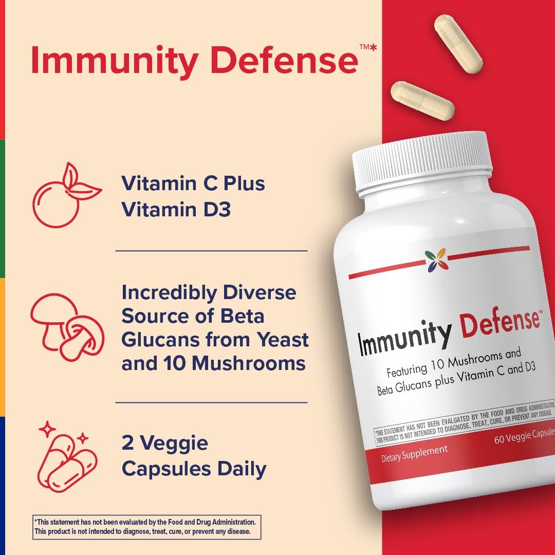 Stop Aging Now - Immune Support - with Vitamin C, Vitamin D3 and Mushroom Complex - 60 Vegetarian Capsules Stop Aging NowAu supplements