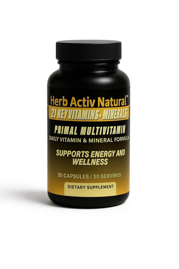 Herb Activ Natural Primal Multivitamin - 21 Essential Vitamins & Minerals - Daily Vitamin & Mineral Supplement - Energy & Wellness Support - 30 Capsules Herb Activ NaturalAu supplements