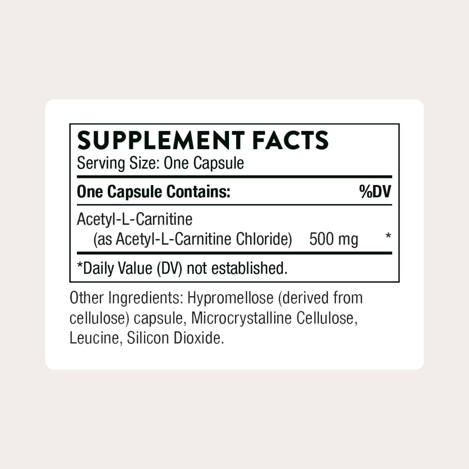 THORNE - Acetyl-L-Carnitine - 500 mg - Supports Brain Function & Healthy Nerve Sensations in The Hands & Feet* - Gluten, Dairy & Soy-Free - 60 Capsules THORNEAu supplements