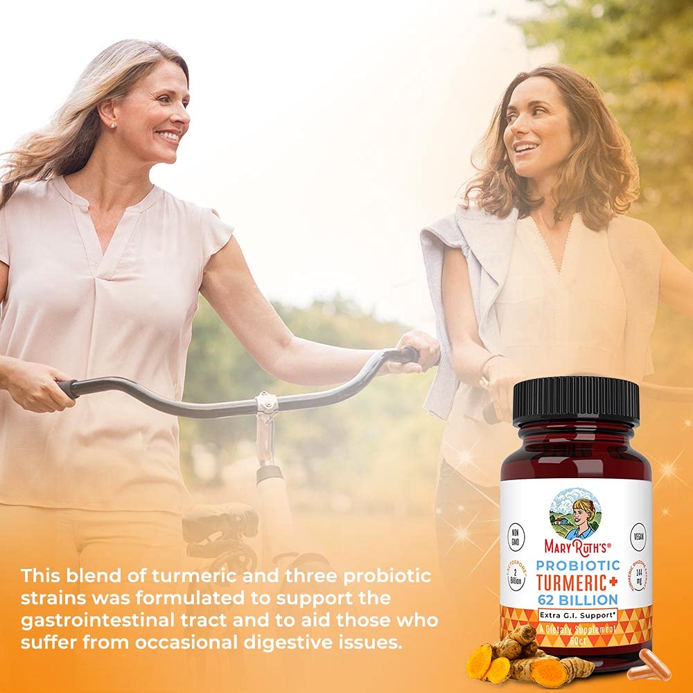 MaryRuth Organics Probiotic Turmeric + Extra GI Support | 62 Billion CFU | Organic Ingredients Turmeric Complex with Probiotics | Turmeric Curcumin Capsules for Digestion | Vegan | 60 Count MARYRUTH'SUS supplements