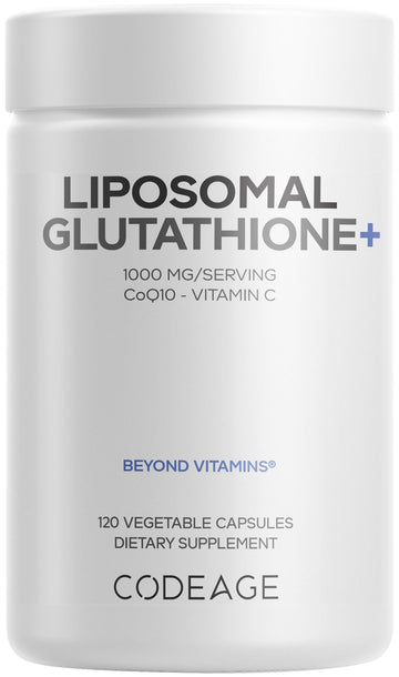 Codeage Liposomal Glutathione+ Supplement - 1000 mg Reduced L-Glutathione Pills, Vitamin C Ascorbic Acid, CoQ10 - Liposomal Delivery - Skin & Antioxidant Support - Non-GMO - 120 Capsules CodeageAu supplements