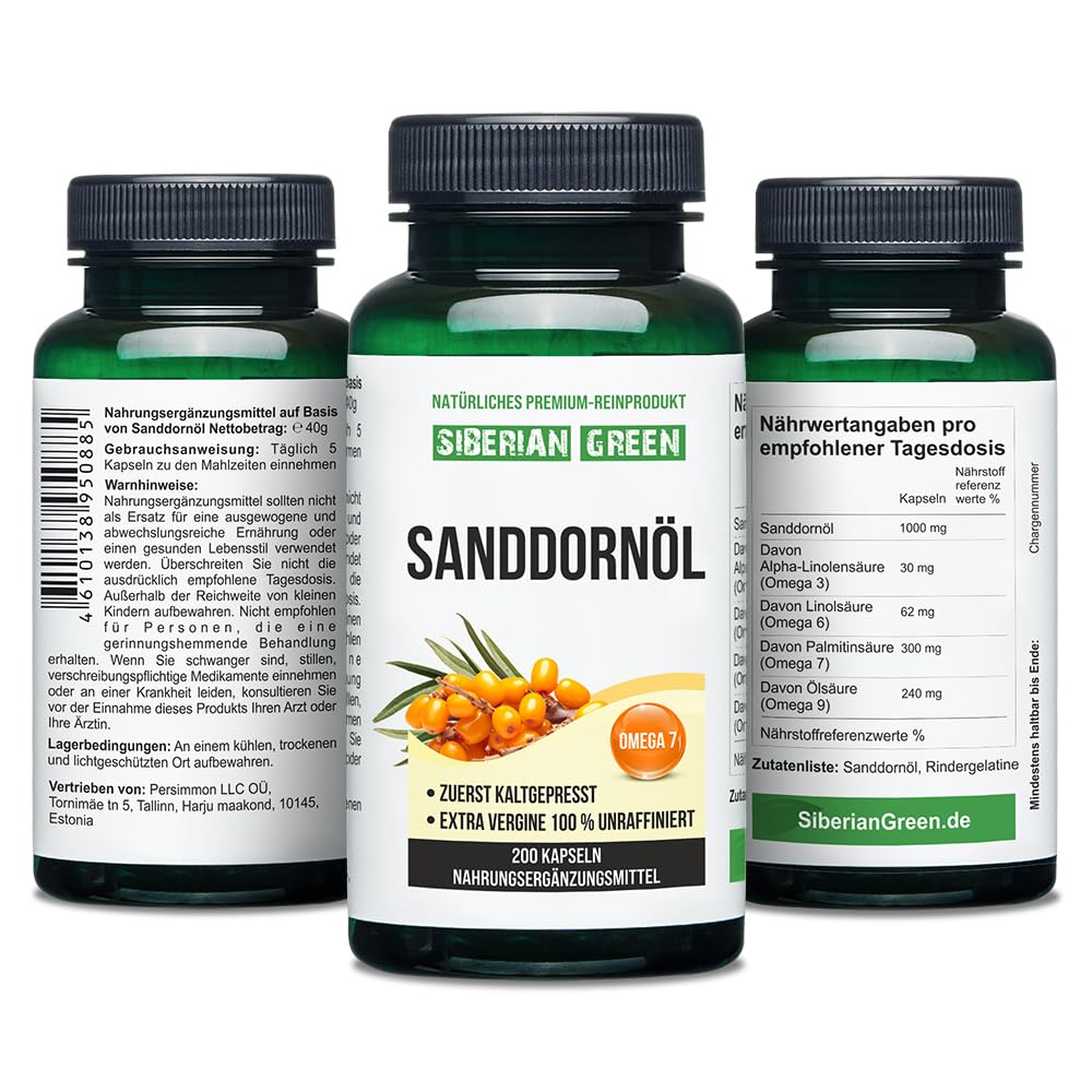 Siberian Sea Buckthorn Oil Capsules 200 Softgels | from Wild-harvested Siberian Sea Siberian GreenUS supplements