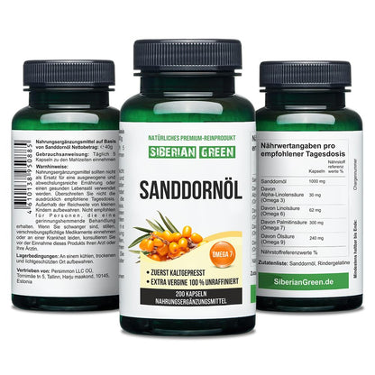Siberian Sea Buckthorn Oil Capsules 200 Softgels | from Wild-harvested Siberian Sea Siberian GreenUS supplements