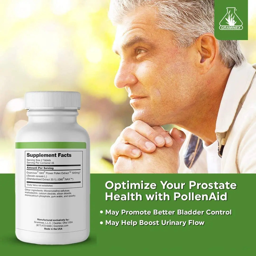 Graminex PollenAid Prostate Supplement: All Natural Prostate Support for Bladder Control & Urinary Tract Health, Rye Pollen Extract Made in USA, 90 Tablets (Pack of 2) GraminexAu supplements