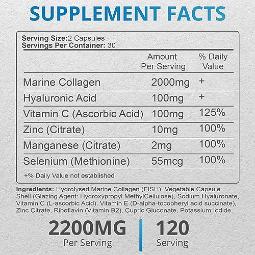 Applied vitamin Marine Collagen Capsules 2000mg-Enhance with Hyaluronic Acid, Zinc, Vitamin C & Biotin 120 Applied VitaminAu supplements