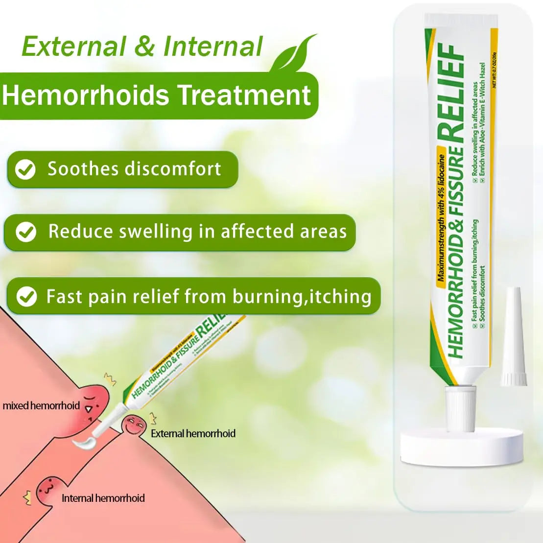 CainNeks Hemorrhoid & Fissure Relief Ointment 20g– 4% Lidocaine Maximum Strength Hemorrhoid Cream, Fast Itching Burning Swelling Relief, Herbs Fast Acting Ingredients. 0.7 oz. CainNeksAu supplements
