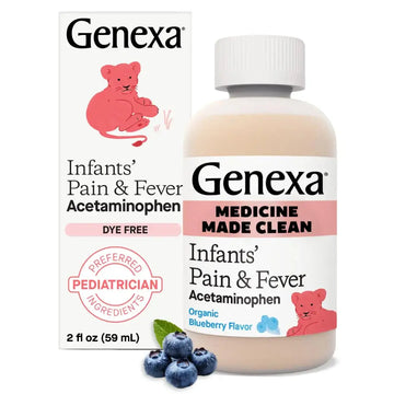 Genexa Infants' Clean Acetaminophen | Pediatrician Preferred Ingredients | Pain Reliever & Fever Reducer for Babies | Dye Free, 0% Artificial Additives | Delicious Organic Blueberry Flavor, 2 fl oz GenexaAu supplements