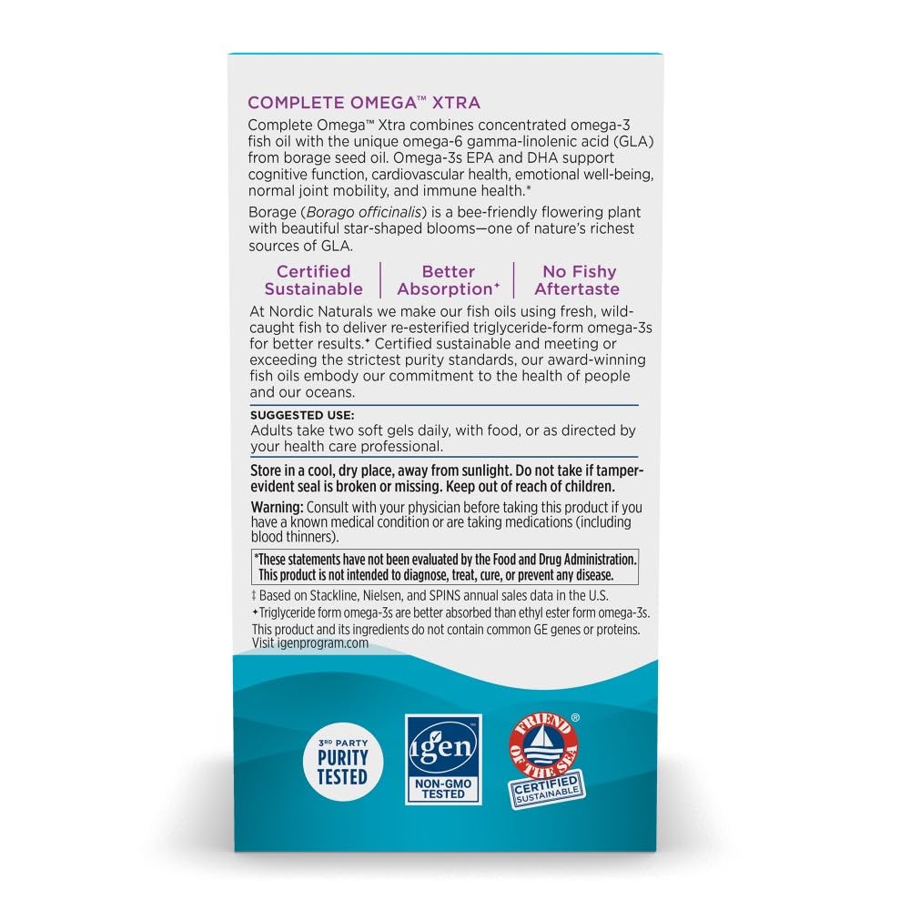 Nordic Naturals Complete Omega Xtra, Lemon - 60 Soft Gels - 1360 mg Omega-3 + 76 mg GLA - Healthy Skin - Cognition - Non-GMO - 30 Servings Nordic NaturalsAu supplements