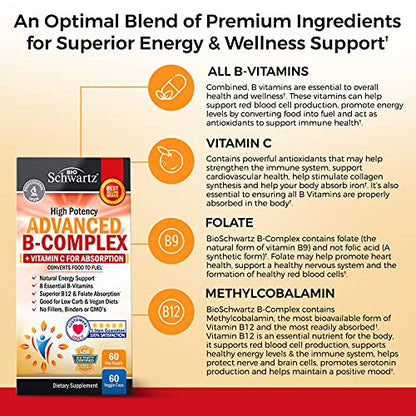 Vitamin B Complex with Vitamin C for Maximum Absorption - Methylcobalamin b12 BioSchwartzUS supplements