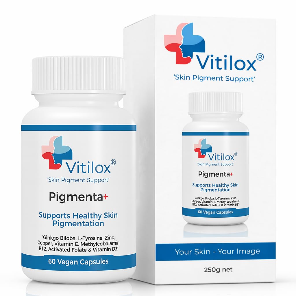 Vitilox Pigmenta+ Advanced, Skin Tone Support Supplement – 60 Tablets | 2 Months | Natural Vitiligo Skin Pigmentation Support | Reduce White Body Spots VitiloxAu supplements