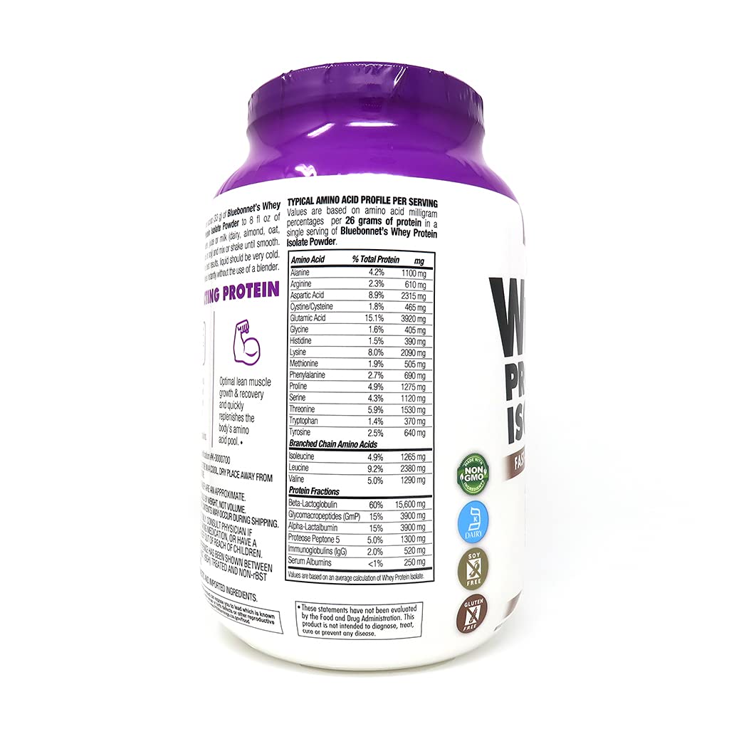 BlueBonnet 100% Natural Whey Protein Isolate Powder, Chocolate, 2 Pound BluebonnetUS supplements