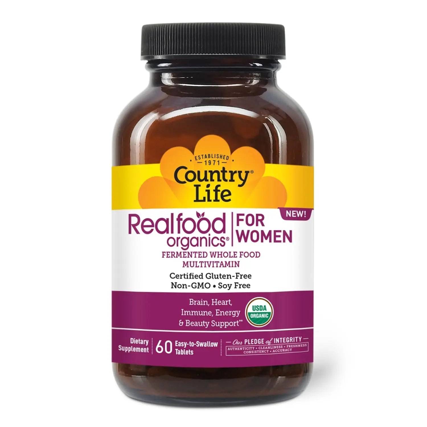 Country Life Realfood Organics Women’s Multivitamin – USDA Organic, Vegan, Gluten-Free – 1,300mg Fermented Whole Foods, Vitamins D, E, B, Folate & Biotin Country LifeAu supplements