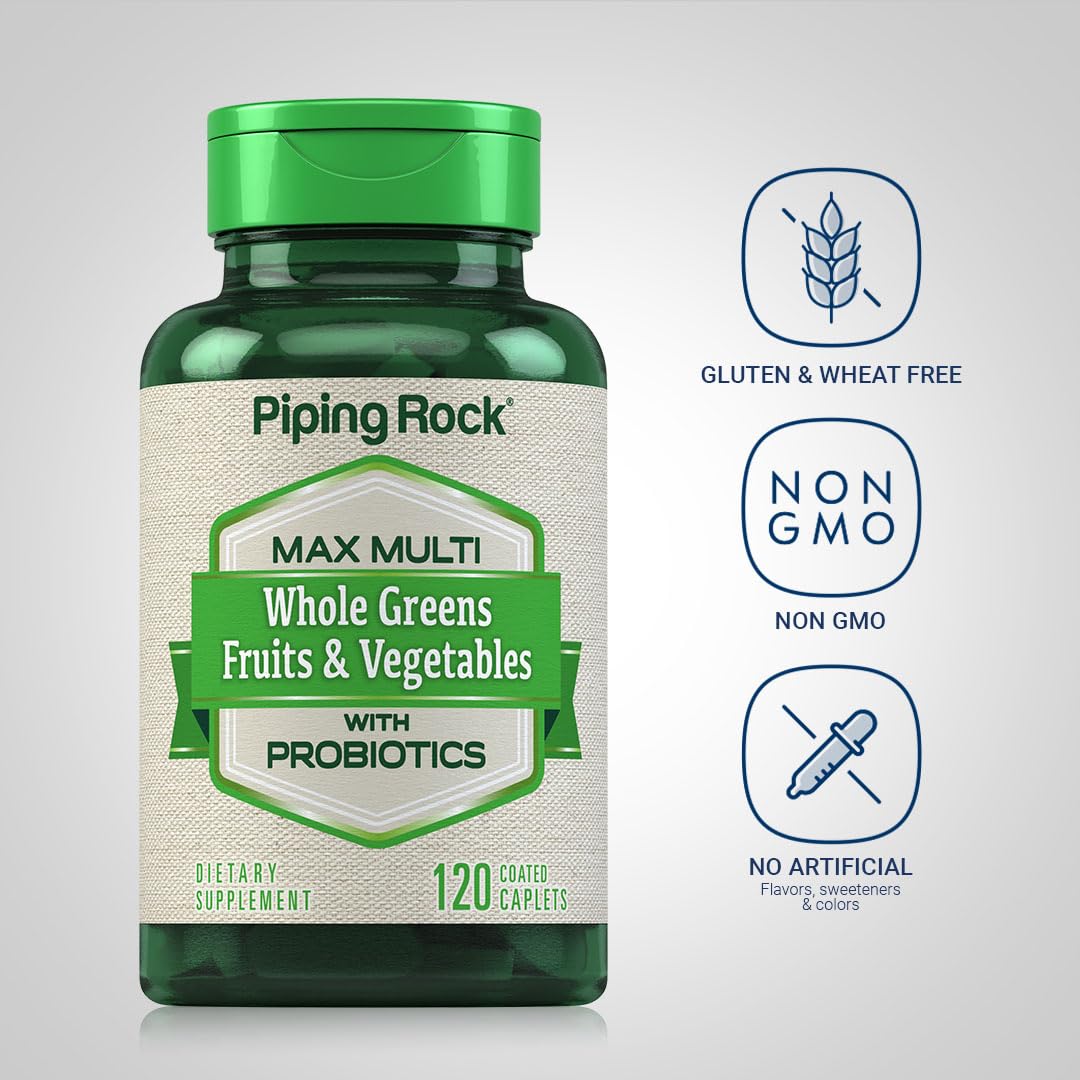 Piping Rock Fruits and Veggies Supplement | 120 Caplets | Fruit and Vegetable Blend with Probiotics | Max Multi Vitamin | Non-GMO, Gluten Free Piping RockAu supplements