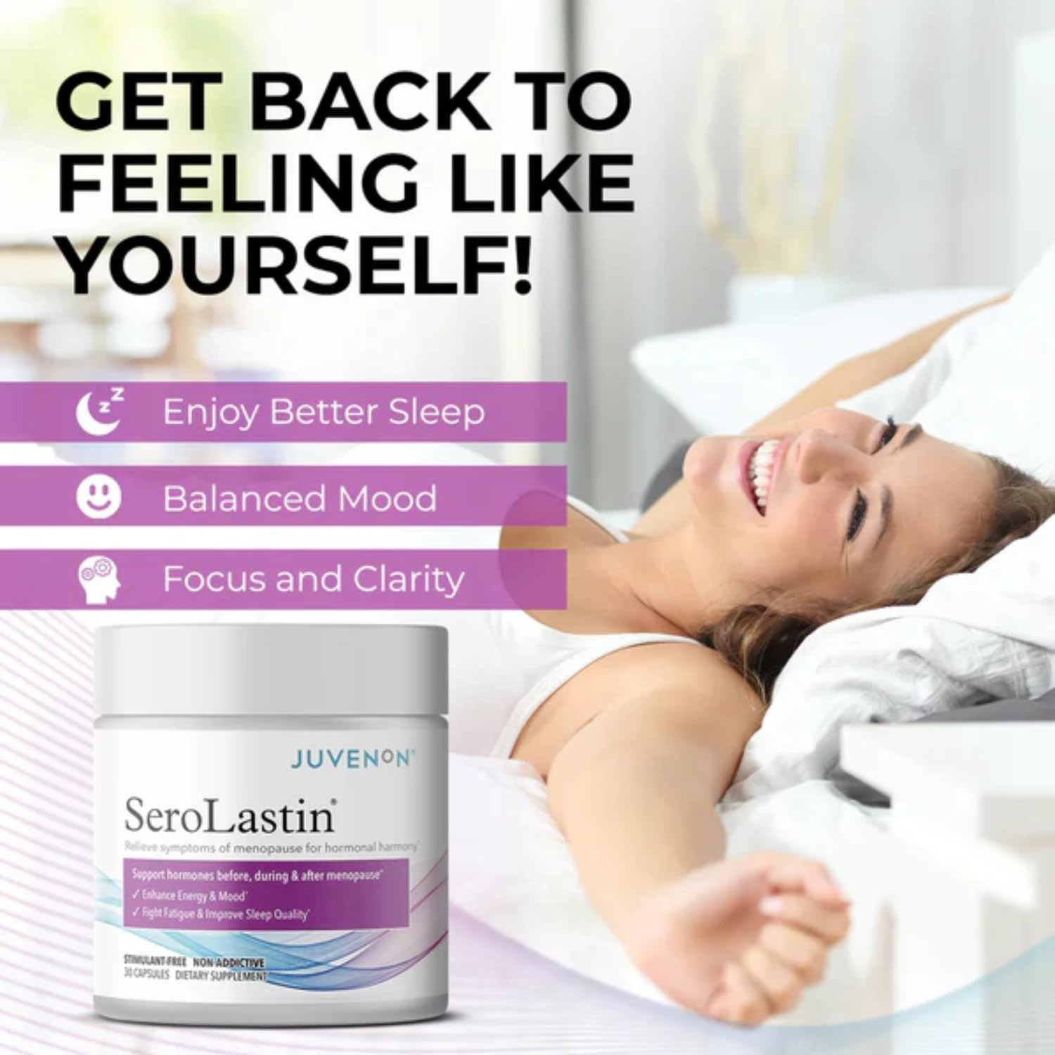 Juvenon Menopause Supplements for Women Mood Support, Hot Flashes Relief, Peri-Menopausal Support, Hormone Balance, Promote Calm, Energy, Clarity, Sleep, Natural Herbal Supplement, (30 Capsules) JuvenonAu supplements