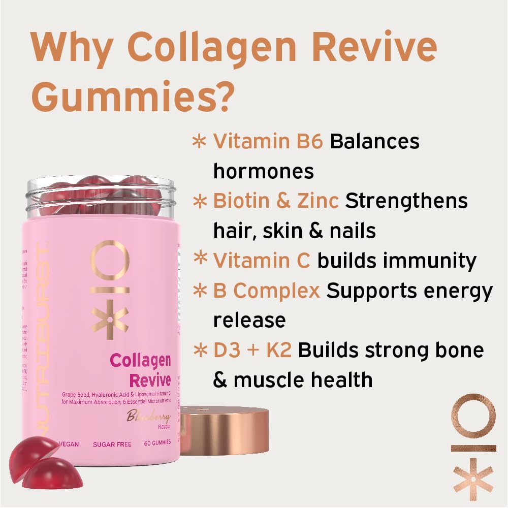 Nutriburst - Vegan Collagen Revive Gummies - Biotin (100µg), Hyaluronic Acid (100mg) + Vitamin C (80mg) NutriburstAu supplements