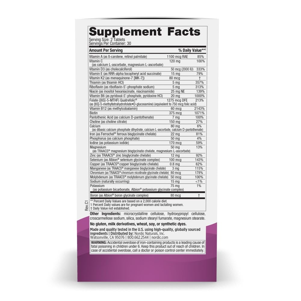 Nordic Naturals Prenatal Multivitamin for Women - Daily Vegetarian Prenatal Vitamins - 22 Essential Nutrients, Including B6, Folate, and Iron - 60 Tablets - 30 Servings Nordic NaturalsAu supplements